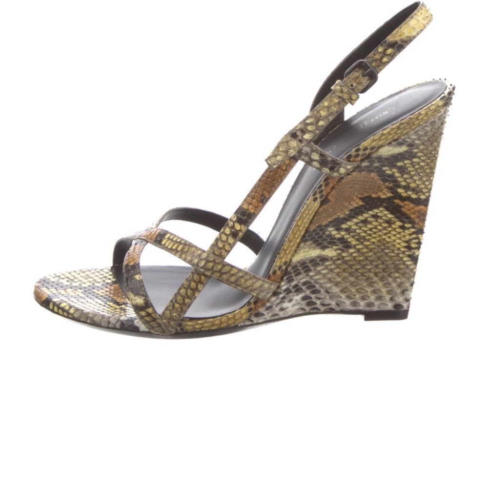 Bottega Veneta Snakeskin Animal Print Slingback Sandal Wedge 37.5